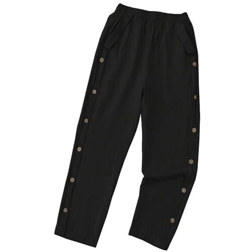 TOPLOT Women Casual Slanted Pocket Elastic Waist Tapered Pants (Button-Pant-5192-Black-34)