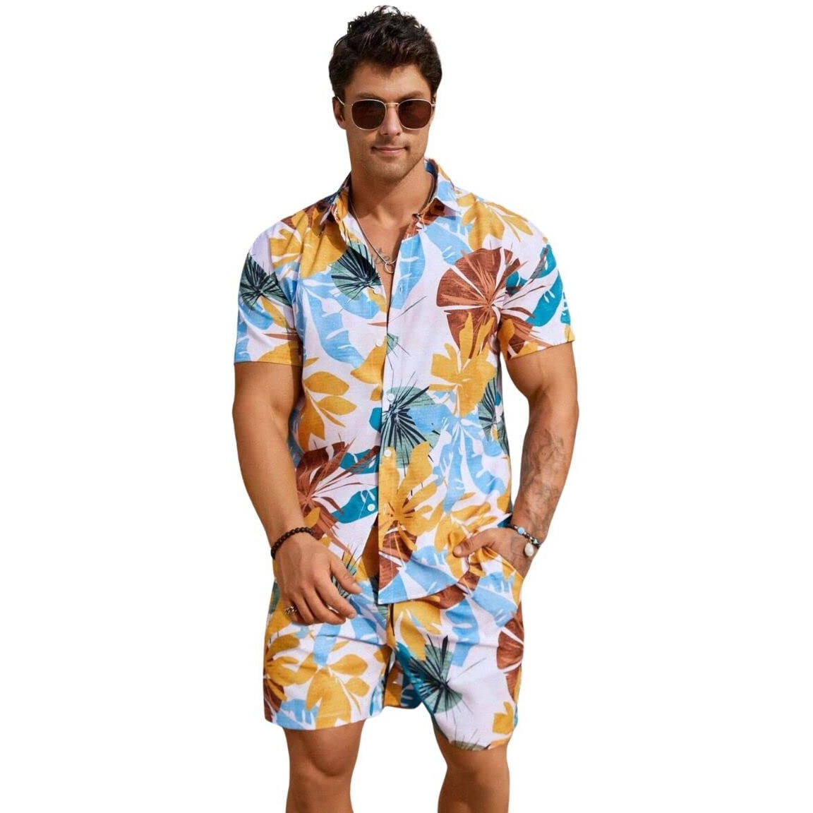 GRECIILOOKS Mens Casual Rayon Regular Fit Co-Ord Set (Multicolor, Large)