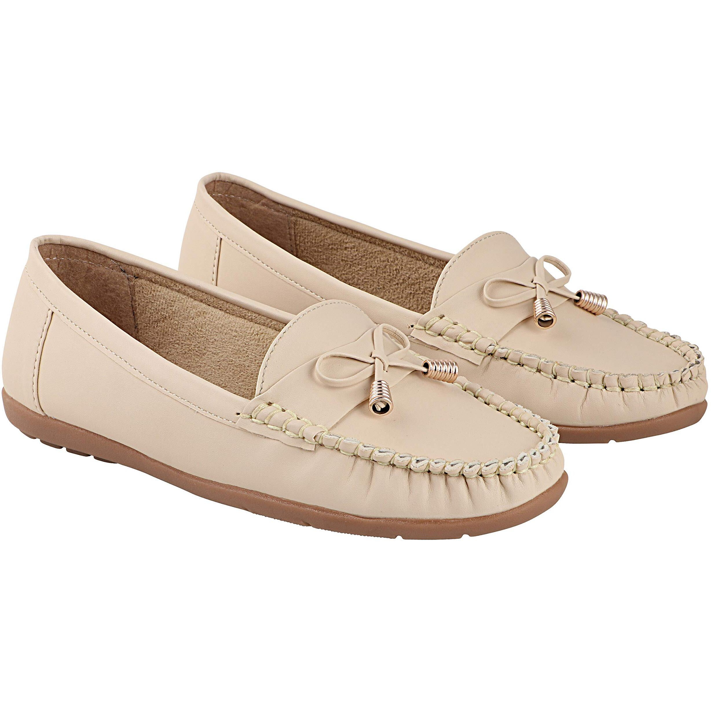 Shoetopia Women's Block Heel Loafers Cream