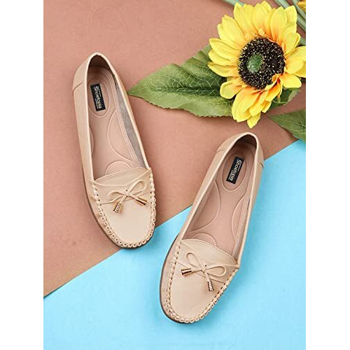 Shoetopia Women's Block Heel Loafers Cream