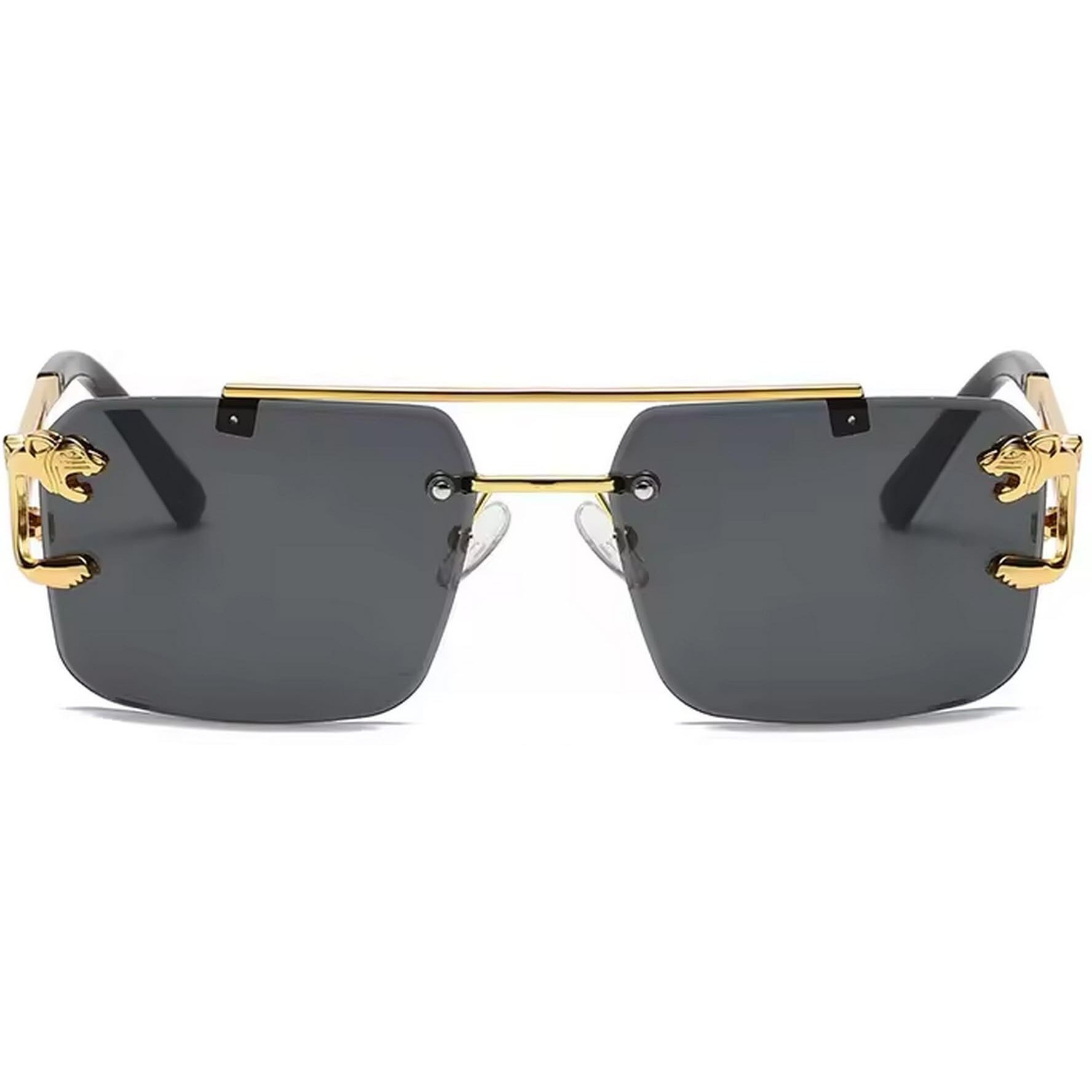 Dervin Retro Rimless Diamond Cut Rectangular sunglasses for Men and Women (Black)