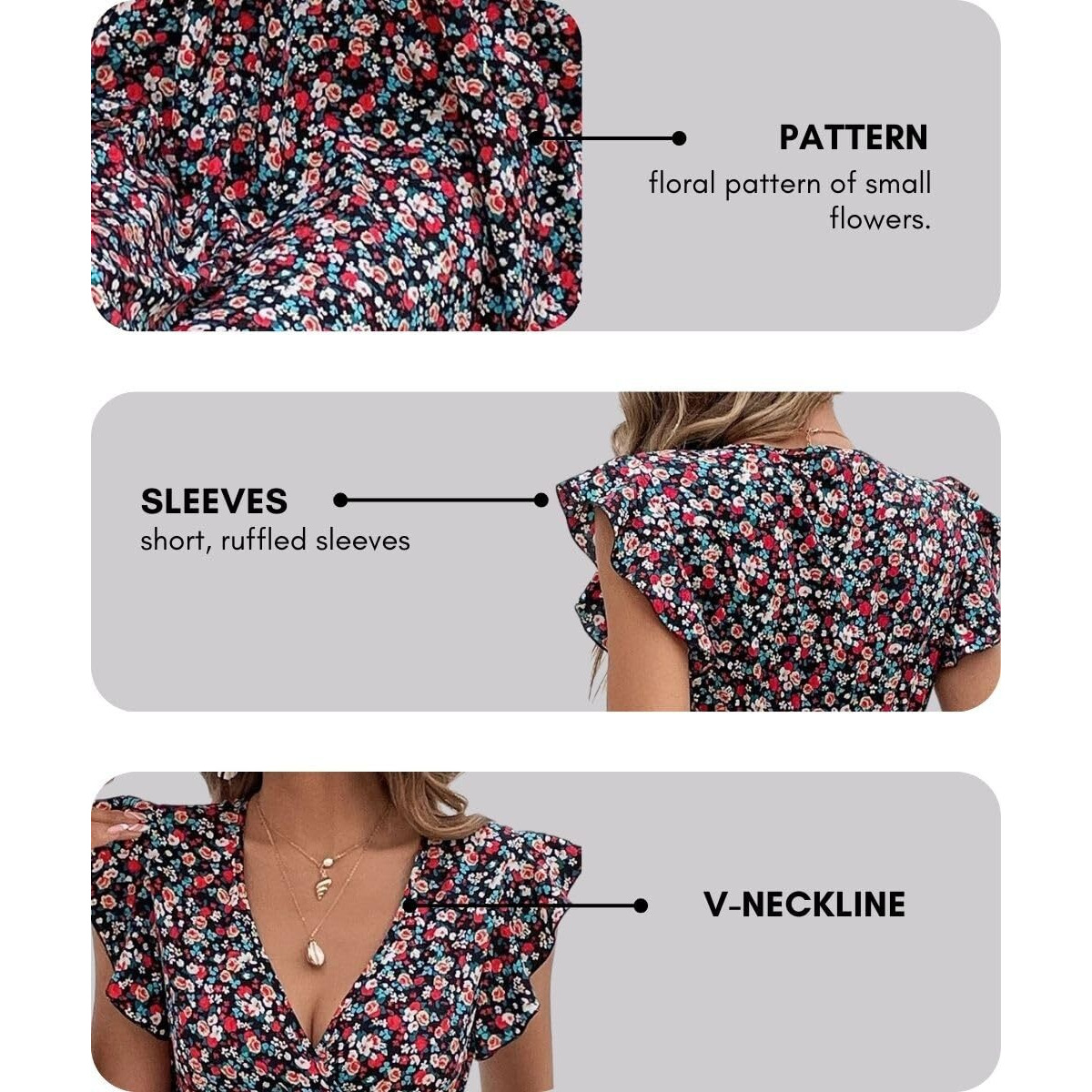 GRECIILOOKS Western Dress for Women| Floral Print Wrap V Neck Dress| Ruffle Sleeve Western Dress| Mini Summer Short Dress| Dress for Vacation| Outdoor Wear Dress (Small, Multicolor)