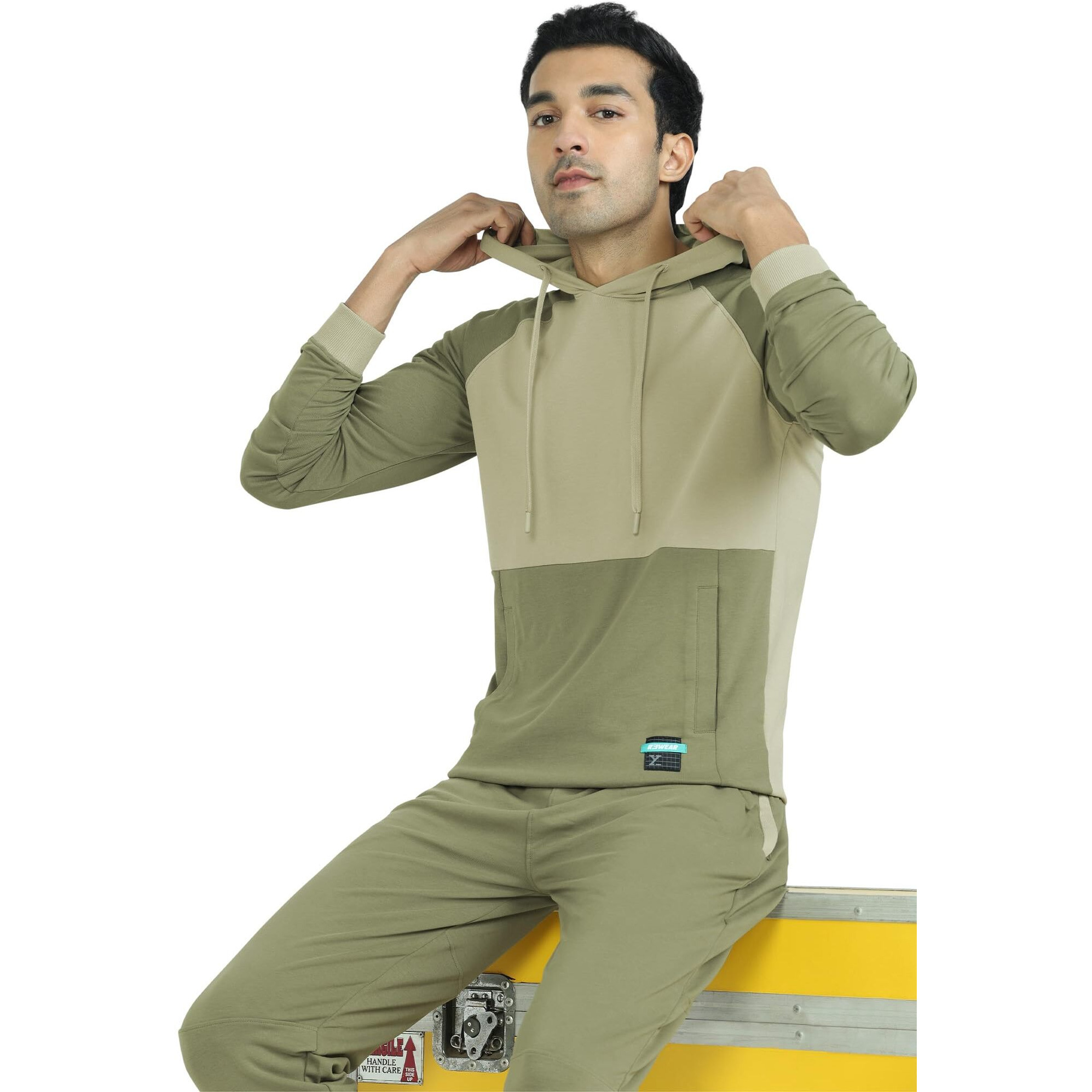 XYXX Men's Cotton Blend Neck Hooded Sweatshirt (XYHOD_06_10_Tea White