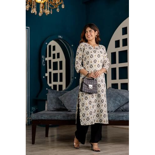 FABNEX kurta set for women | Women Kurta | Women Kurta Sets Kurtis | Women Kurta Pant Set | Women Kurta Pant Set Women Kurti Set with Pant (K-87) (Off White, 2XL)