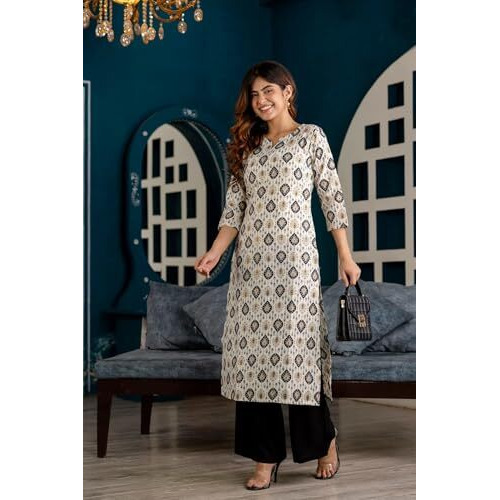 FABNEX kurta set for women | Women Kurta | Women Kurta Sets Kurtis | Women Kurta Pant Set | Women Kurta Pant Set Women Kurti Set with Pant (K-87) (Off White, 2XL)