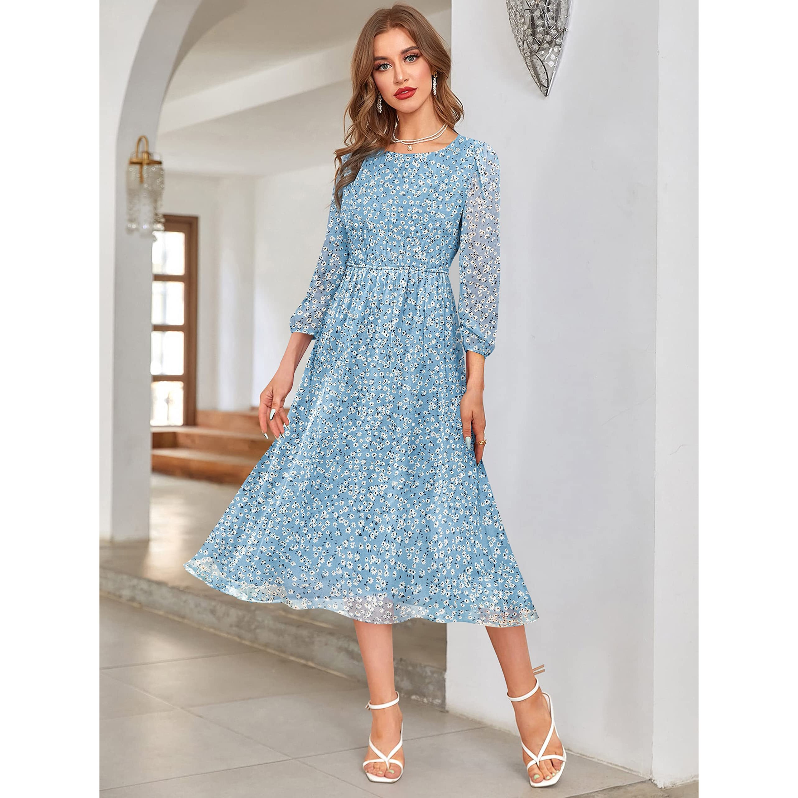 KERI PERRY Women's Georgette Floral Fit & Flared Western Dress | Dress for Women | A line | Anarkali Dress | Gown Dress | Western Dress | Exclusive Women Dress | Bollywood Dress | Dress | Fashion