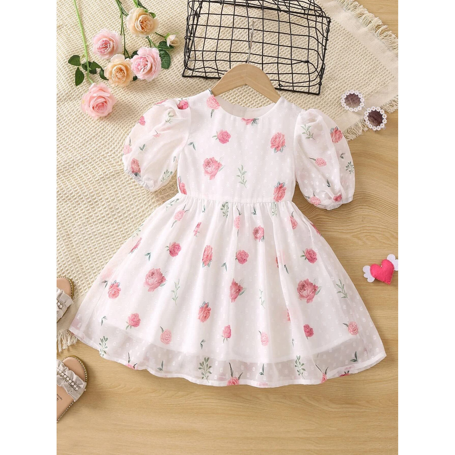 TAGAS Baby-Girl's Georgette A-Line Knee-Length Dress (KD-200_White_12 Months-24 Months)