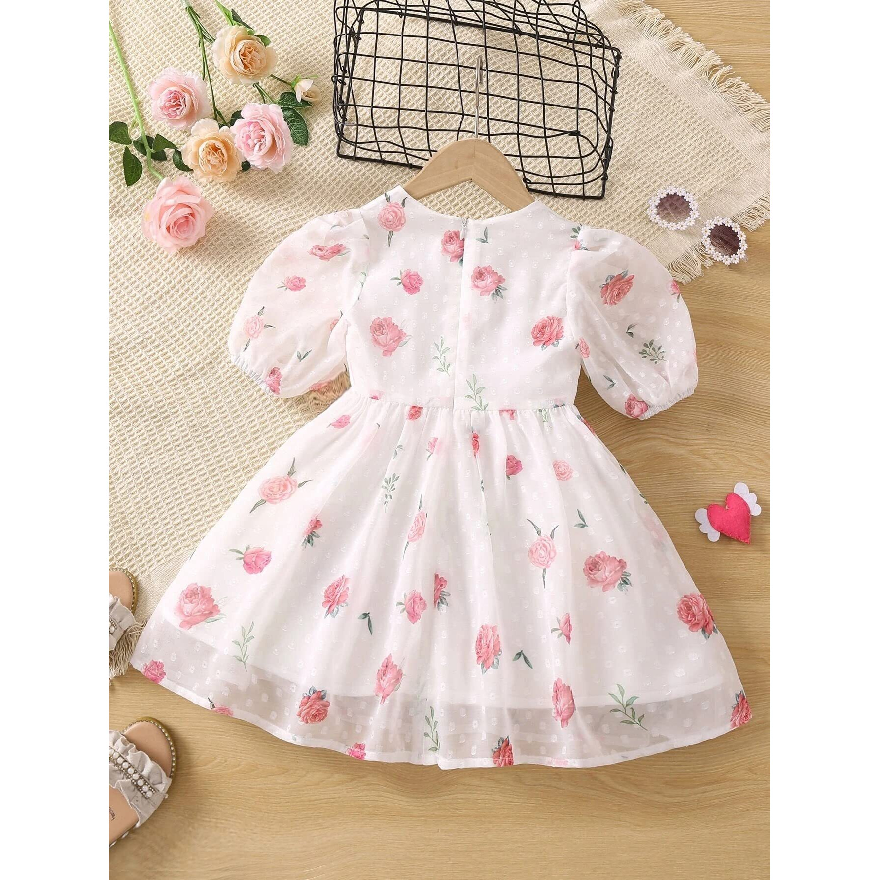 TAGAS Baby-Girl's Georgette A-Line Knee-Length Dress (KD-200_White_12 Months-24 Months)