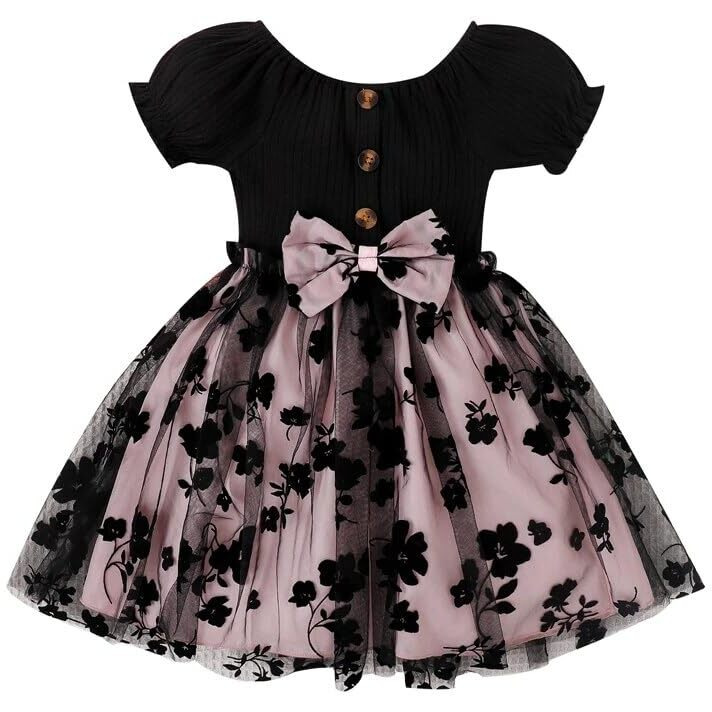 TAGAS Baby-Girl's Net A-Line Knee-Length Dress (KD-134-PINK-2_Pink_2 3 Years)