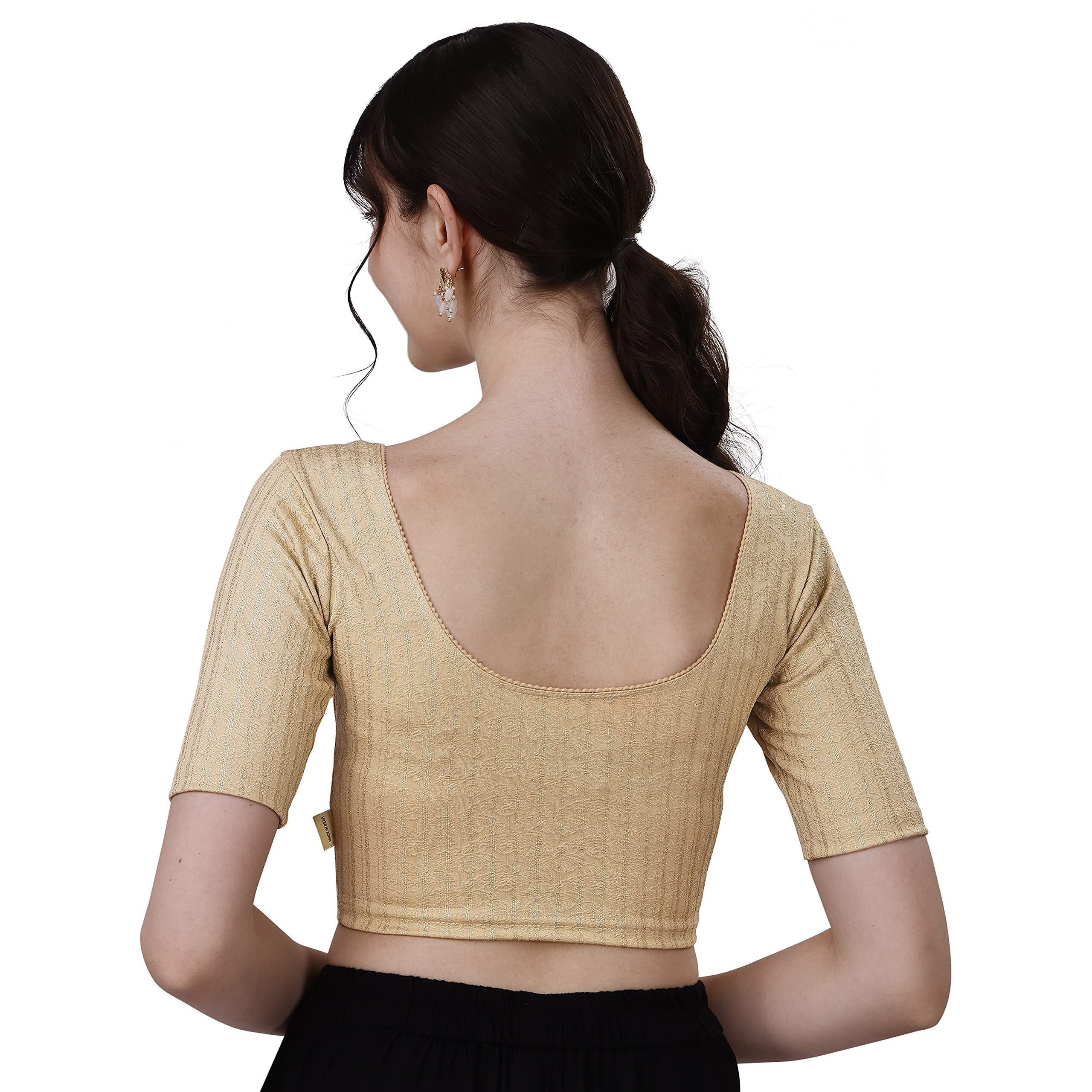 Sft Women's Cotton V Back Half Sleeve Readymade Stylish Elegant Stitched Blouse (423 Arya Skin - XL)