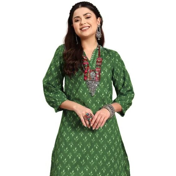 LookMark Women's Trendy Printed Cotton Blend Straight Kurta and Afghani Pant Set Perfect For Casual and Office Wear (AZ-LM-OG-KS2070 GREEN-S)