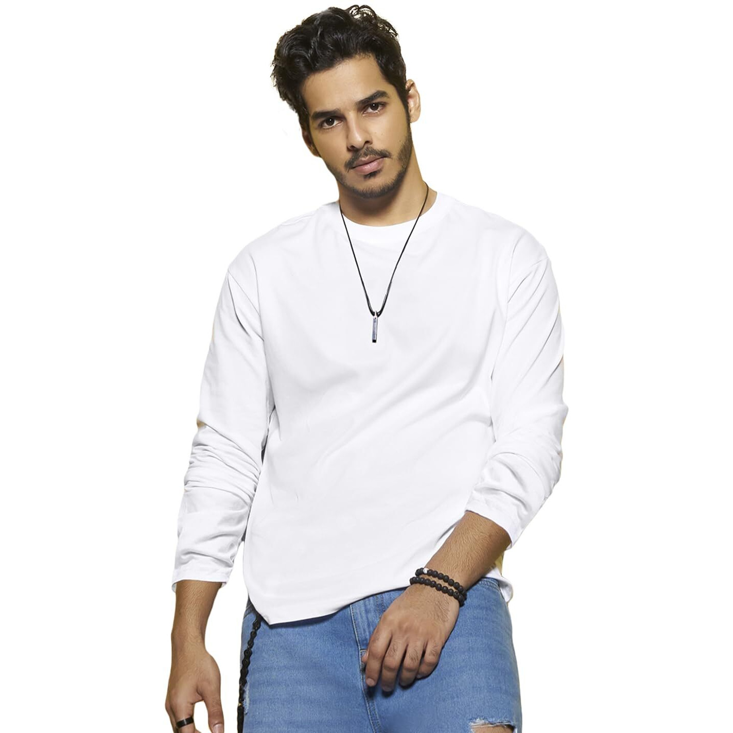 Bewakoof Men's Solid Regular Fit Full Sleeve Round Neck Cotton T-Shirt