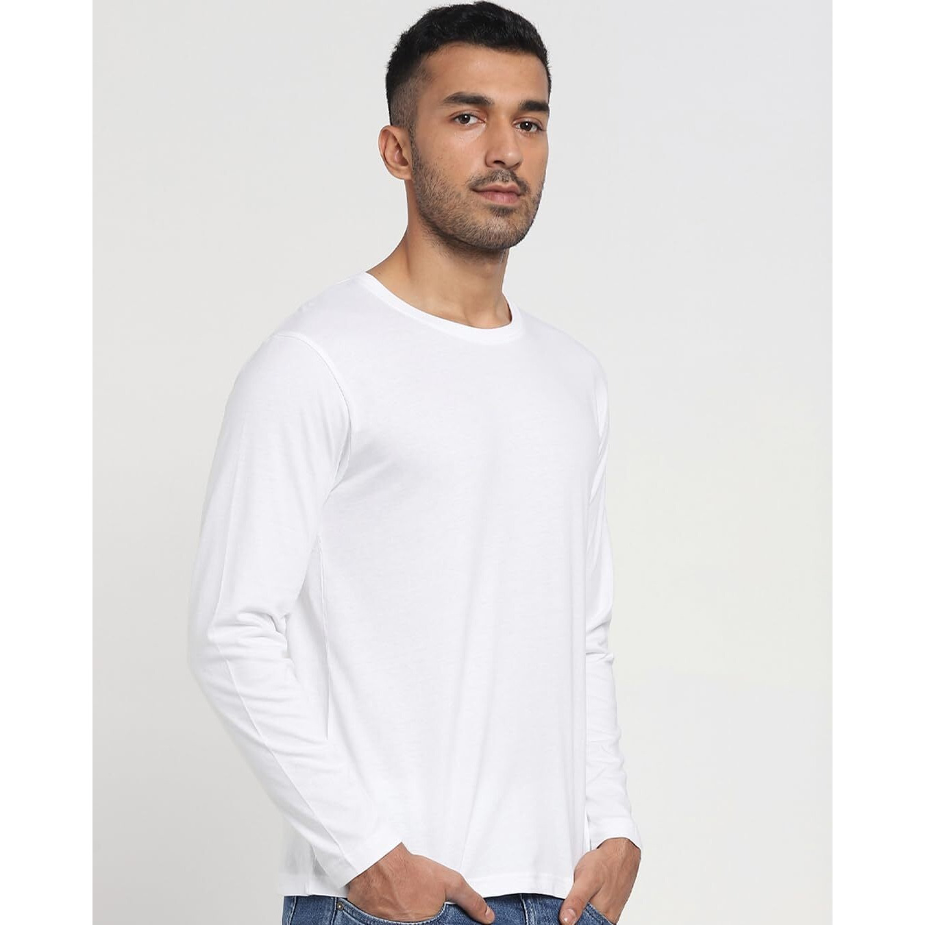 Bewakoof Men's Solid Regular Fit Full Sleeve Round Neck Cotton T-Shirt