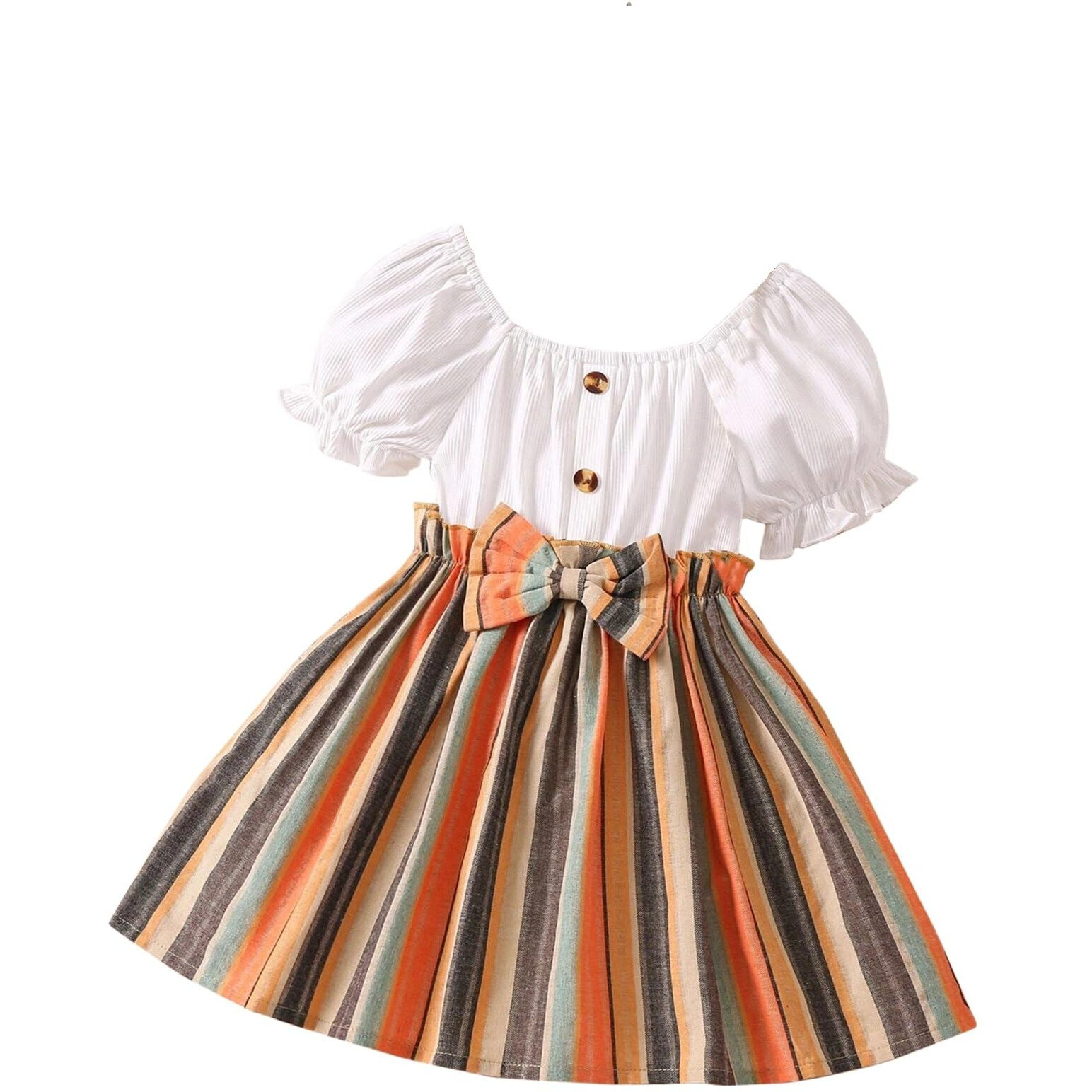 TAGAS Baby-Girl's Mario Rib A-Line Knee-Length Dress (KD-202_Orange_4 Years-5 Years)