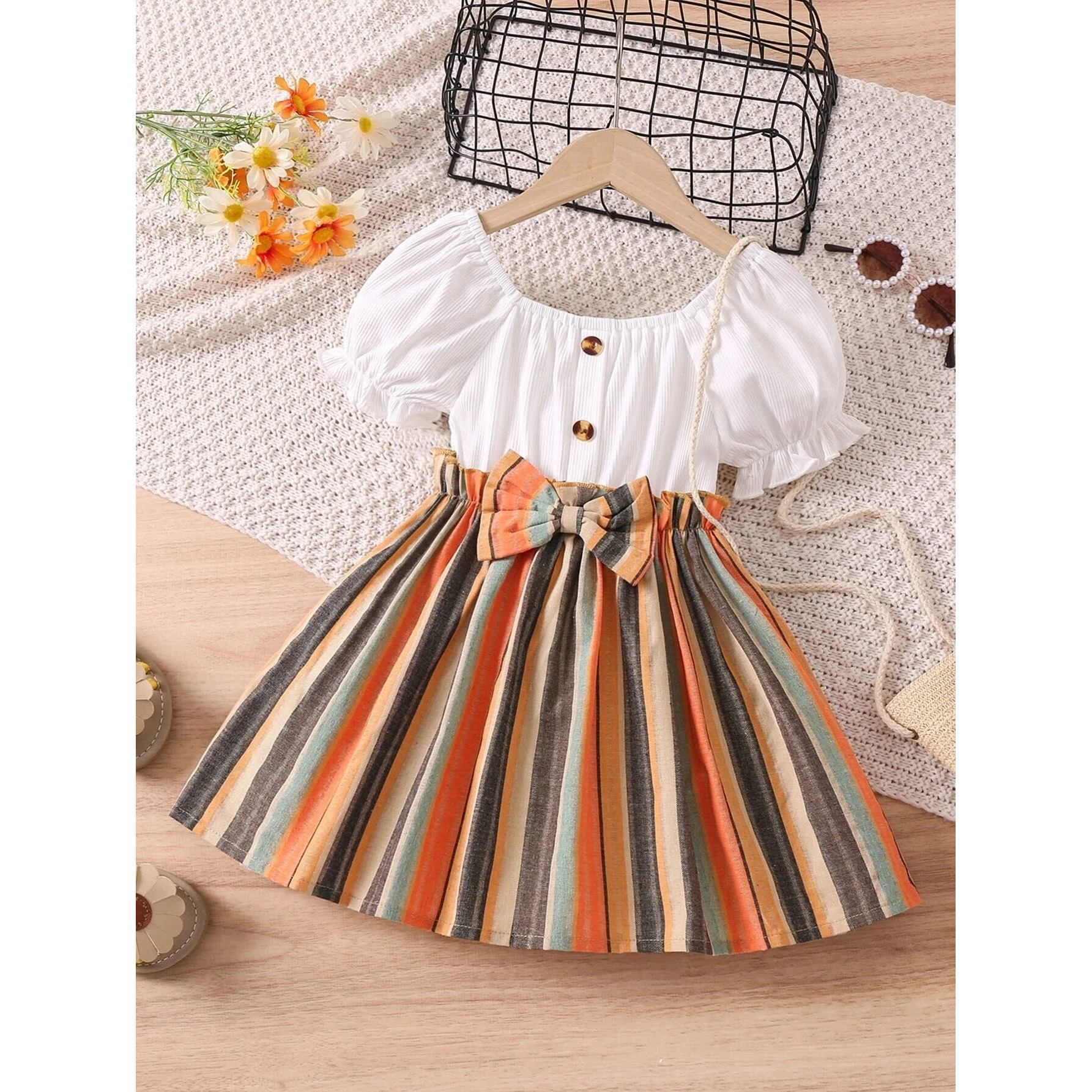 TAGAS Baby-Girl's Mario Rib A-Line Knee-Length Dress (KD-202_Orange_4 Years-5 Years)