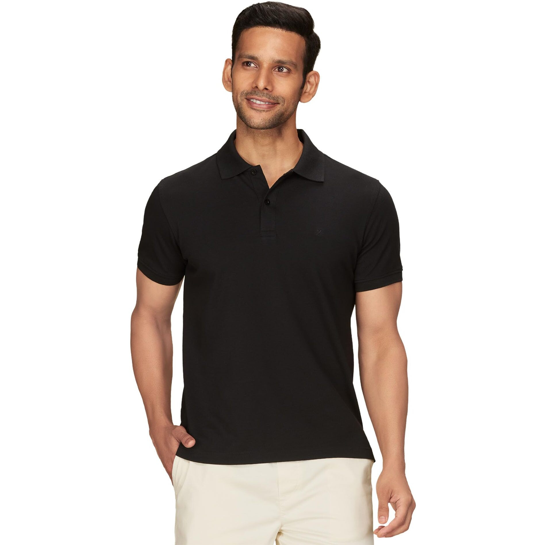 XYXX Men's Solid Regular Fit Shirt (XY_CR14_Polo Tshirt_1_Black