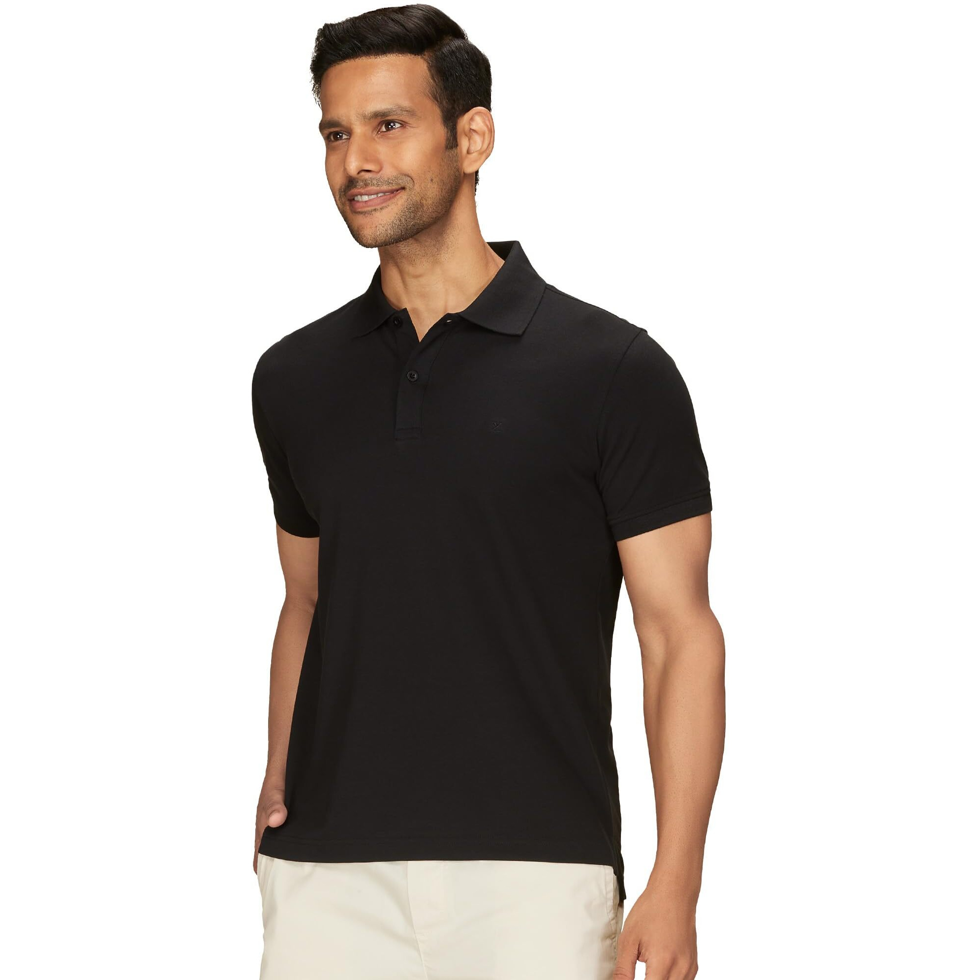 XYXX Men's Solid Regular Fit Shirt (XY_CR14_Polo Tshirt_1_Black