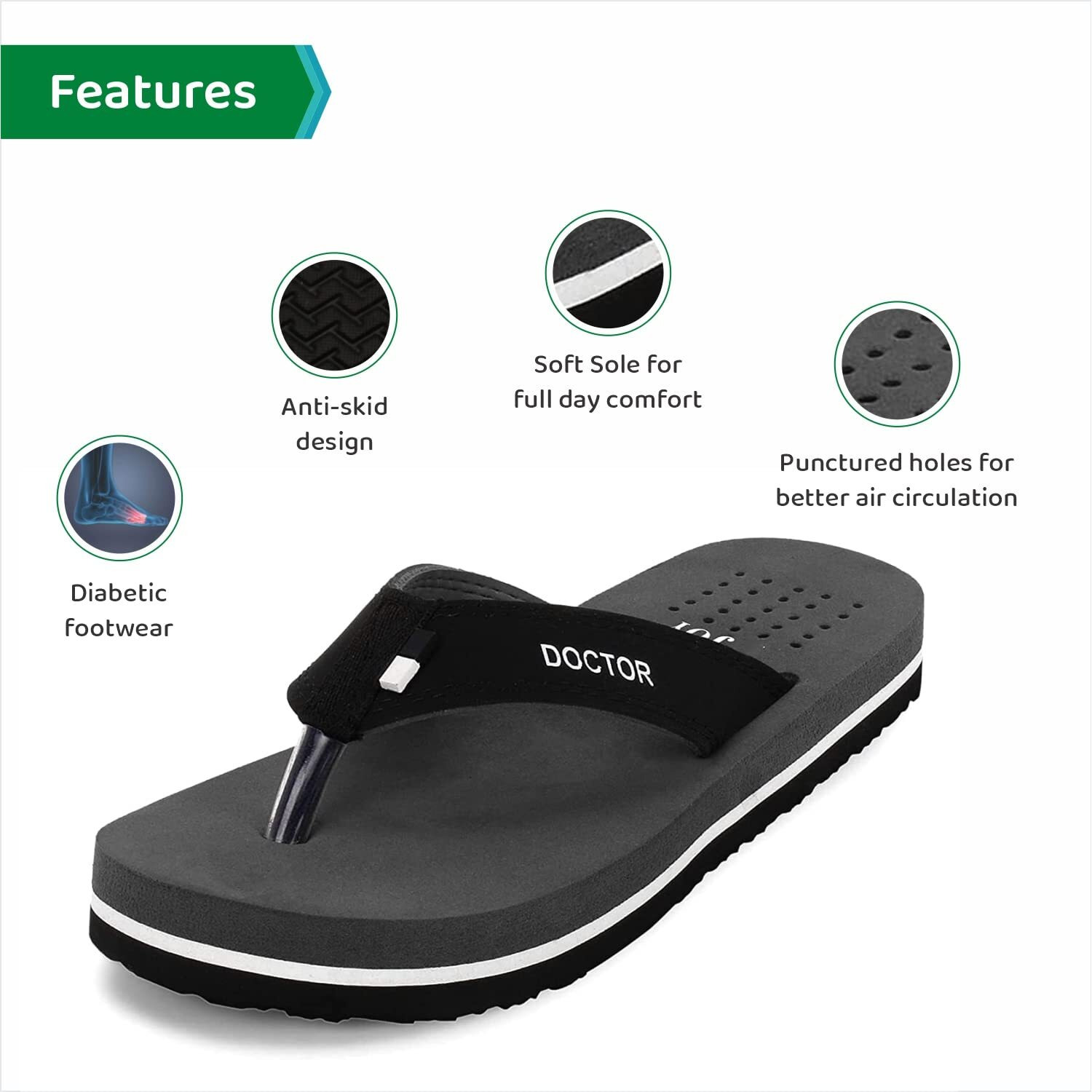 ORTHO JOY Men's Extra Soft Doctor Ortho Open Back Slippers (Grey, 8 UK)