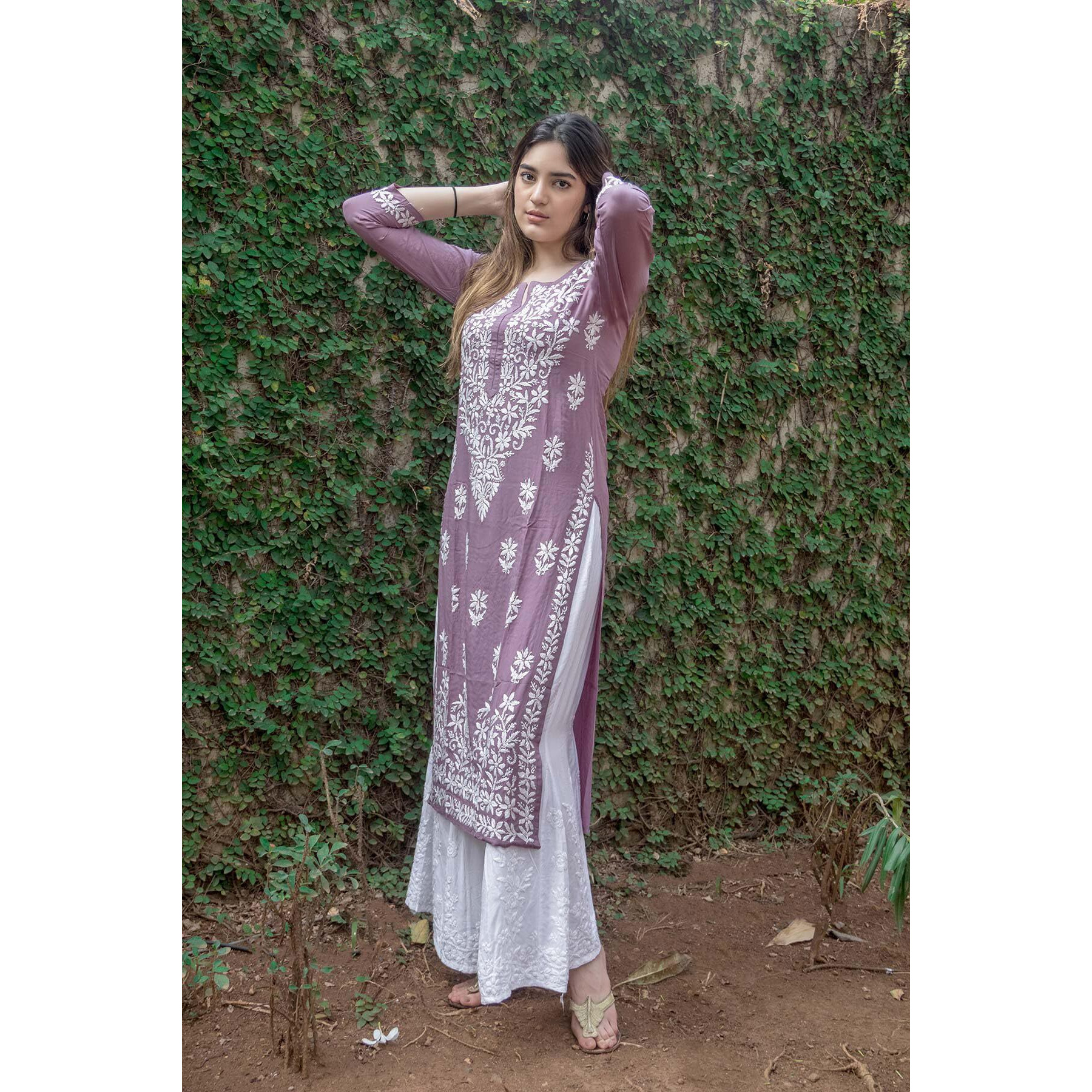 ANNI DESIGNER Women's Cotton Blend Straight Chikankari Embroidered Kurta (Victoria Purple_XL_Purple_X-Large)