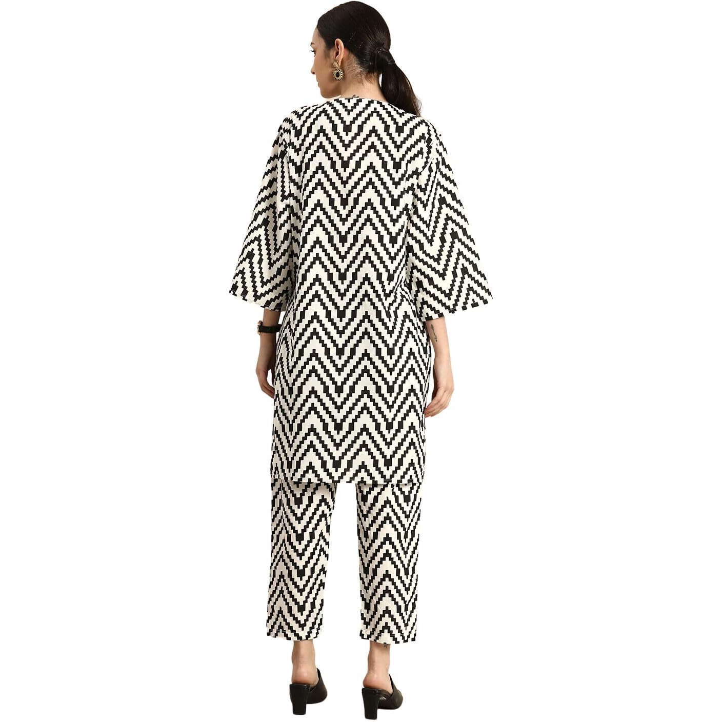 rytras Women's Printed Straight Kurta and Pant Set(White,L)