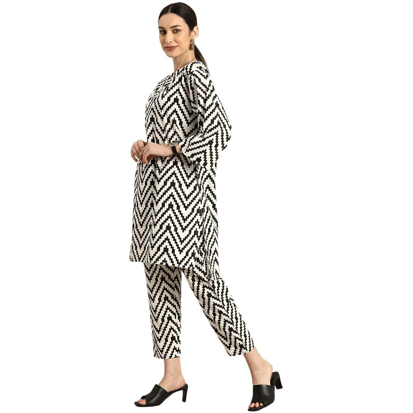 rytras Women's Printed Straight Kurta and Pant Set(White,L)