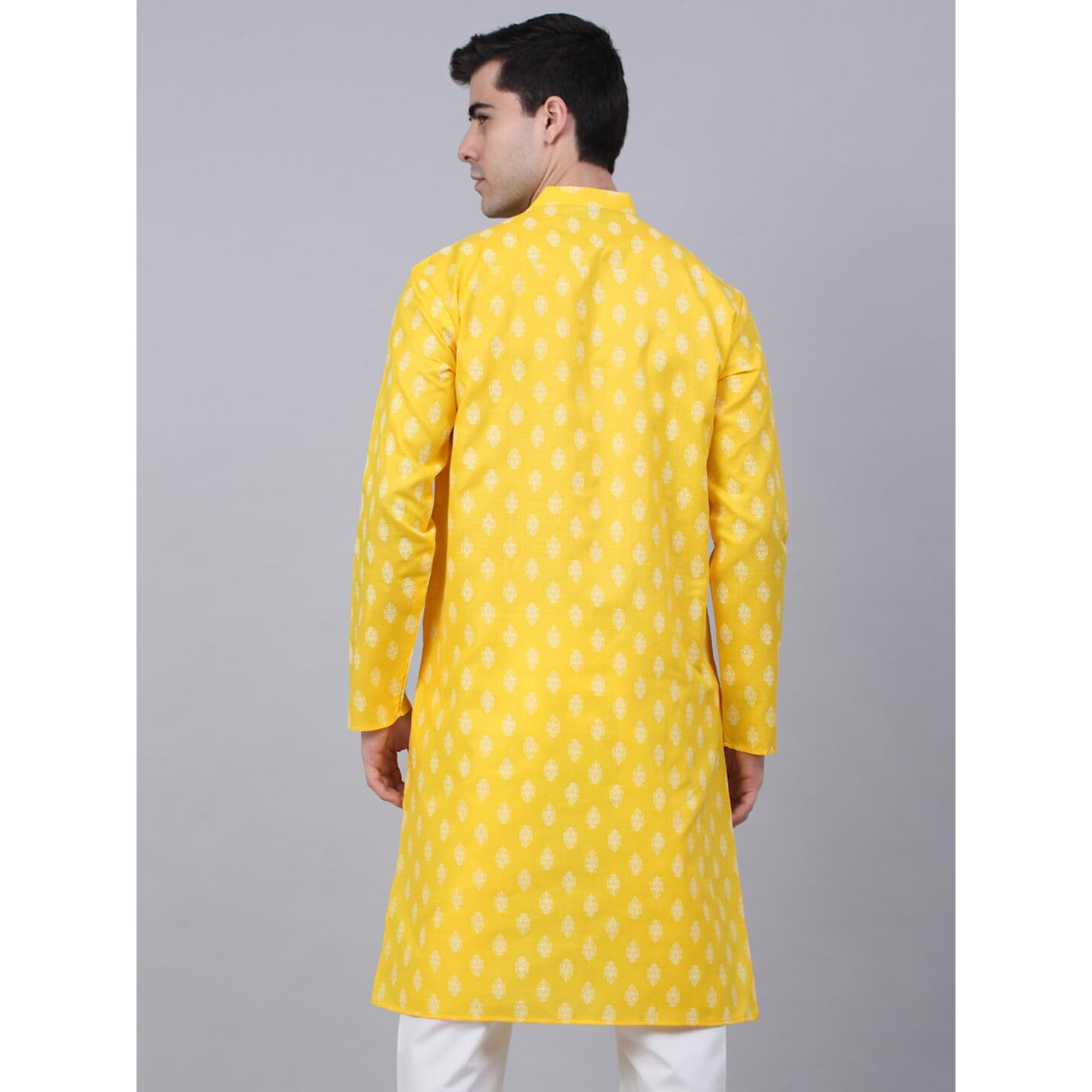 Jompers Men's Cotton Floral Printed Kurtas (Lemon, XL)
