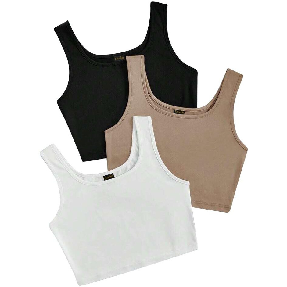 Toochki Top for Women | Lycra Top for Women | Crop Top for Women | Black White Beige Top for Women | Short Top for Women | Western Top for Women| Pack of 3 Tops | Black White Beige Combo Top