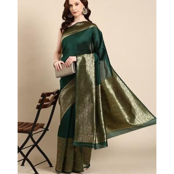 C J Enterprise Women's Pure Soft Kanjivaram Silk Saree for Wedding Kanchipuram Pattu Sarees Banarasi Cotton Latest Sari With Blouse Piece Design Wear ladies new sadi Party 2024 (Yatri-51) (Green)