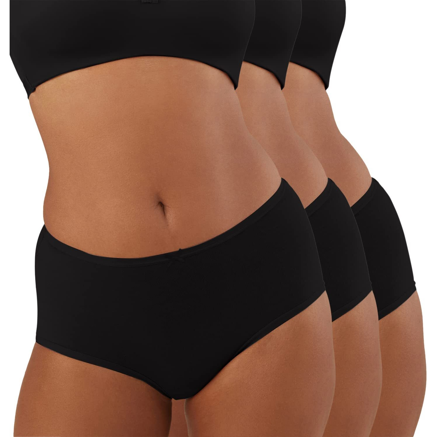 NYKD Cotton Anti-Microbial Panties for Women, Seamless, High Rise, Full Brief, Stretch Full Rear Coverage with Inner Elastic Panty (Combo Pack of 3) Full Brief, NYP036, All Black, L, 1N