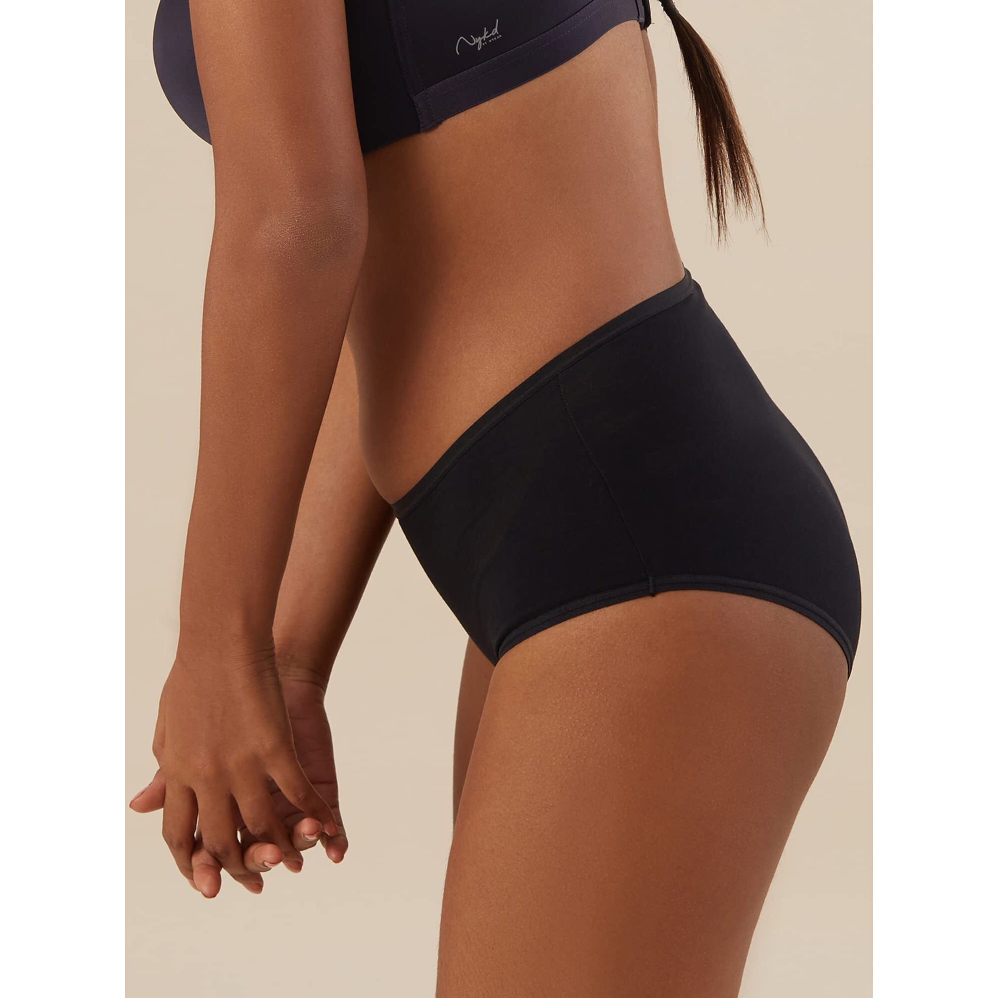 NYKD Cotton Anti-Microbial Panties for Women, Seamless, High Rise, Full Brief, Stretch Full Rear Coverage with Inner Elastic Panty (Combo Pack of 3) Full Brief, NYP036, All Black, L, 1N