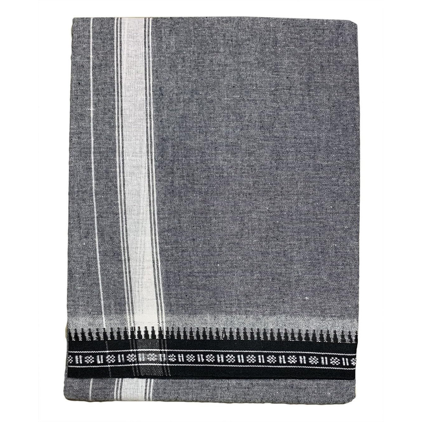 PRAKASAM COTTON Mens Single (1.28 X 2.00 mtrs) Colour Thalapathi Border Dhoti/fine quality Single Dhoti (Ash)