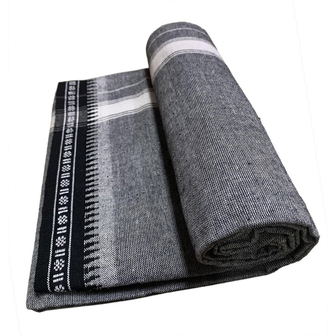PRAKASAM COTTON Mens Single (1.28 X 2.00 mtrs) Colour Thalapathi Border Dhoti/fine quality Single Dhoti (Ash)