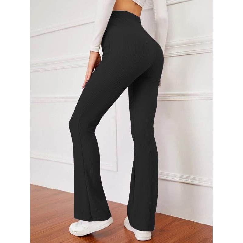 GRECIILOOKS Regular Fit High-Waisted Pants | Korean Trousers for Women (GL-TR772_Black_M)