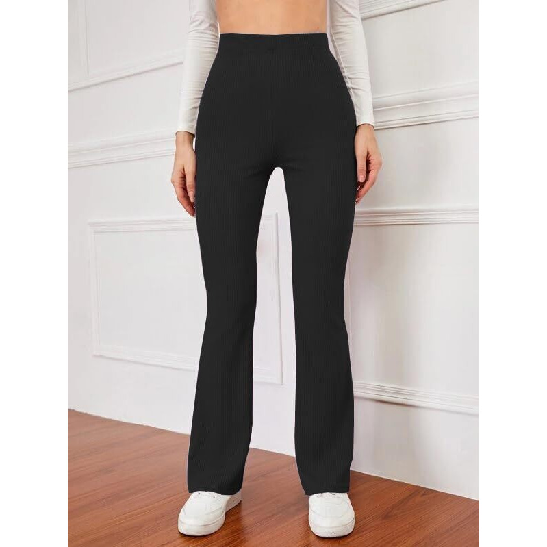 GRECIILOOKS Regular Fit High-Waisted Pants | Korean Trousers for Women (GL-TR772_Black_M)