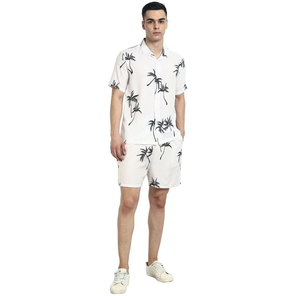 DHRUVI TRENDZ Mens Rayon Co-Ord Set Regular Fit Relaxed Night Dress (Dt-Ms-6100&Sh172_White_X_Large)