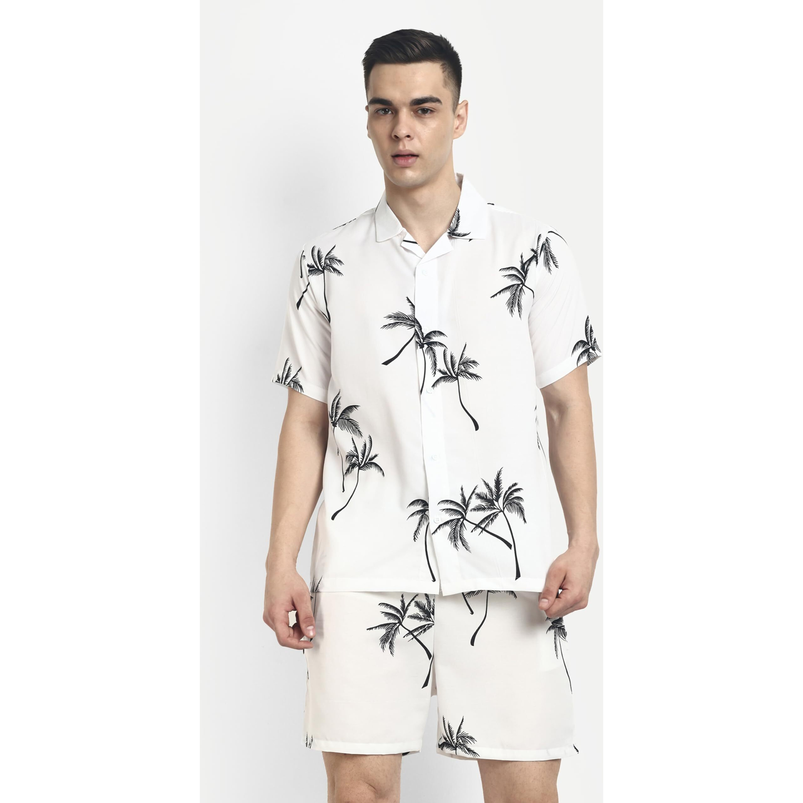 DHRUVI TRENDZ Mens Rayon Co-Ord Set Regular Fit Relaxed Night Dress (Dt-Ms-6100&Sh172_White_X_Large)