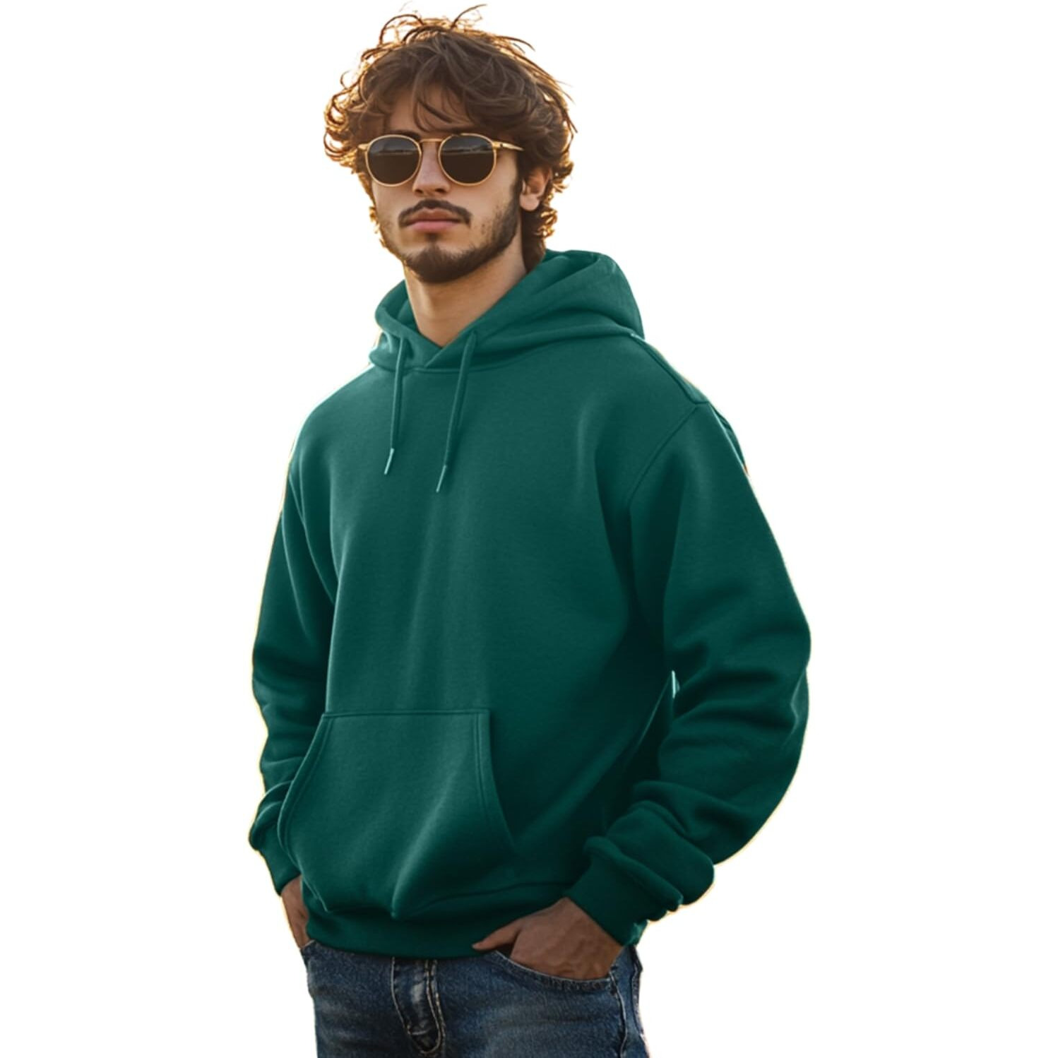 Veirdo Cotton Polly Fleece Regular Fit Green Solid Hoodie for Men (W_05_GRN117_M)