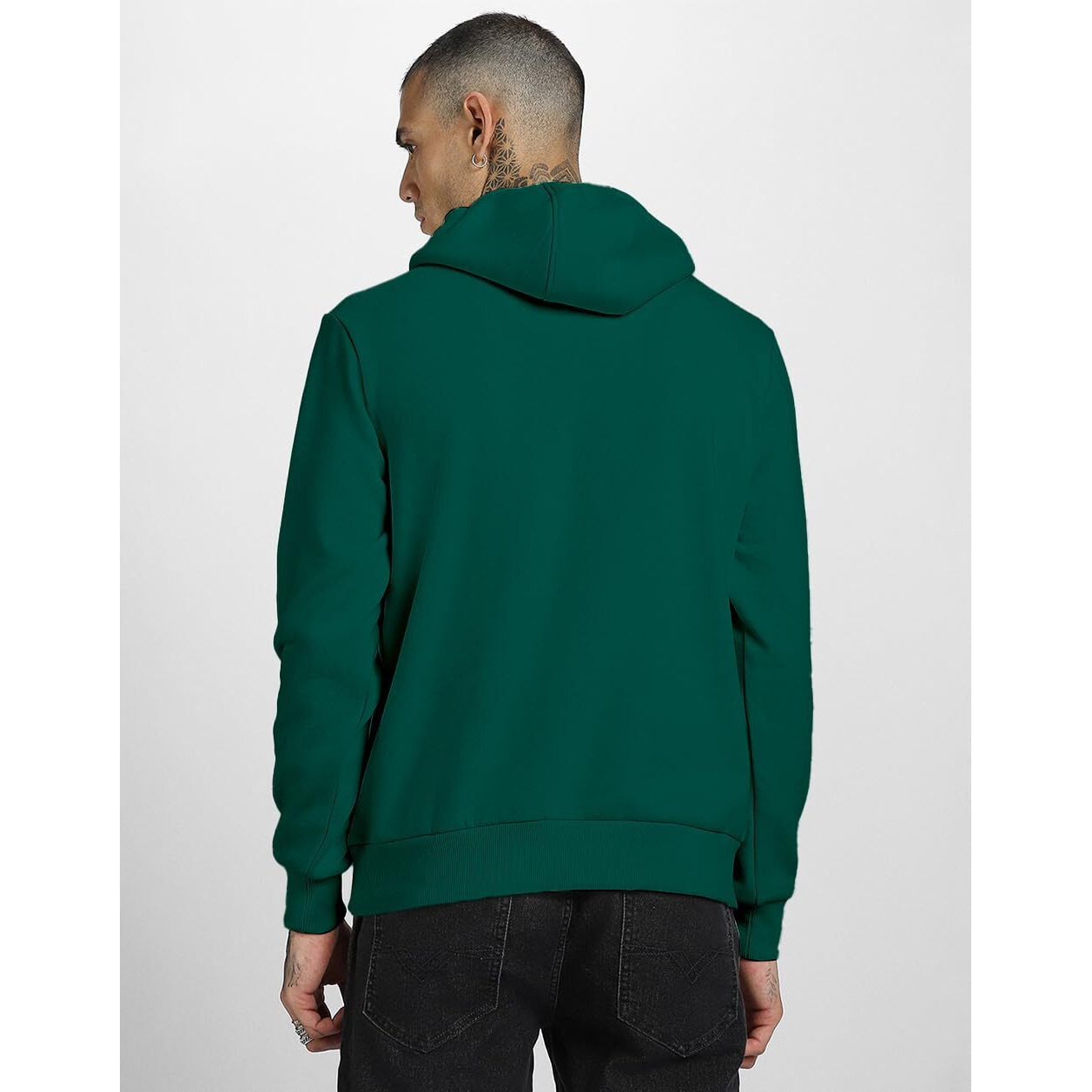 Veirdo Cotton Polly Fleece Regular Fit Green Solid Hoodie for Men (W_05_GRN117_M)