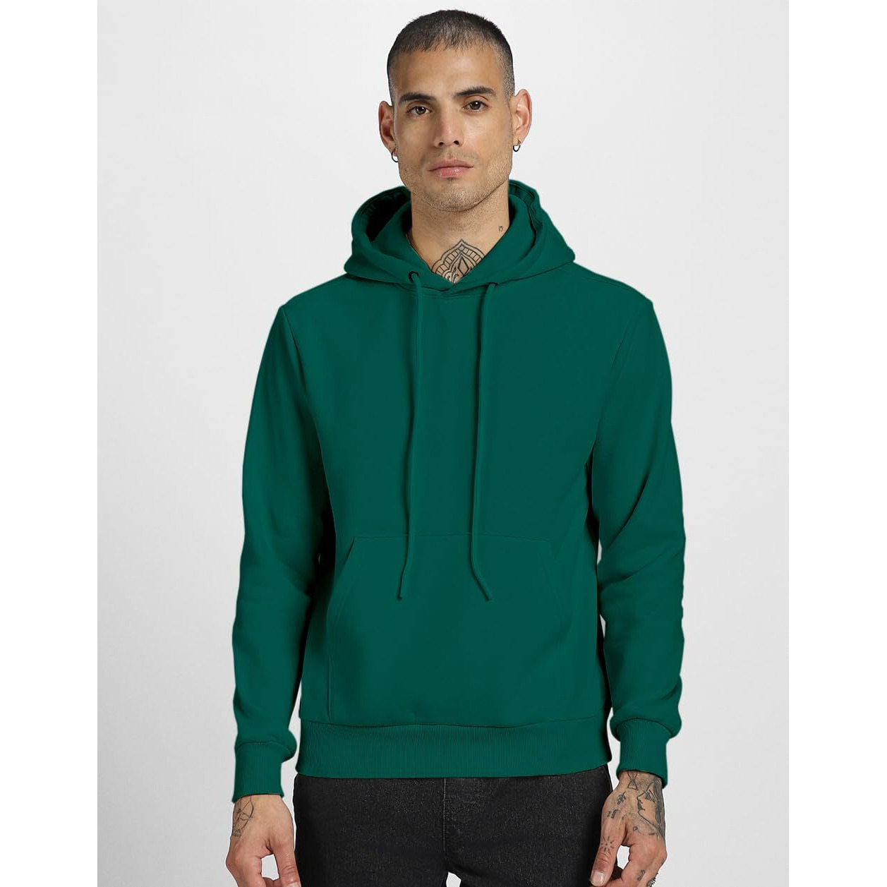 Veirdo Cotton Polly Fleece Regular Fit Green Solid Hoodie for Men (W_05_GRN117_M)