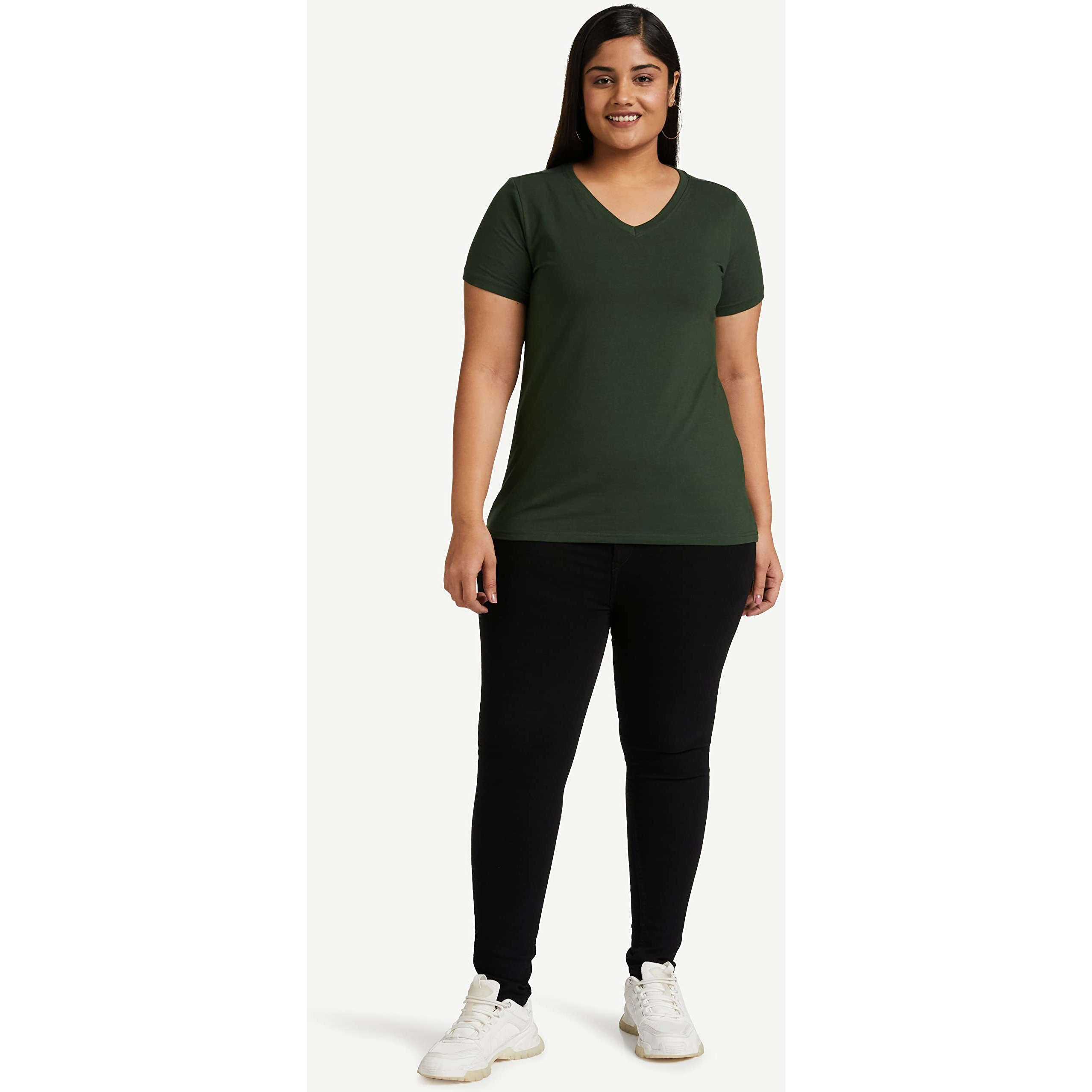 Amazon Brand - Symbol Women's Regular Fit T-Shirt (2VN05_Black&dk Green XL)