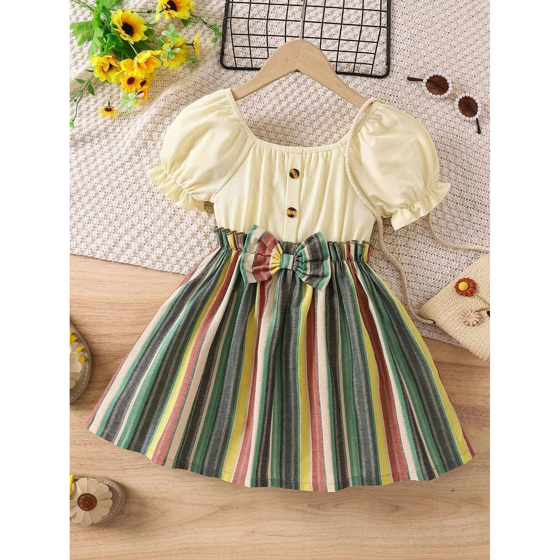 TAGAS Baby-Girl's Mario Rib A-Line Knee Length Dress (Kd-202-Green-2_Green_2-3 Year)