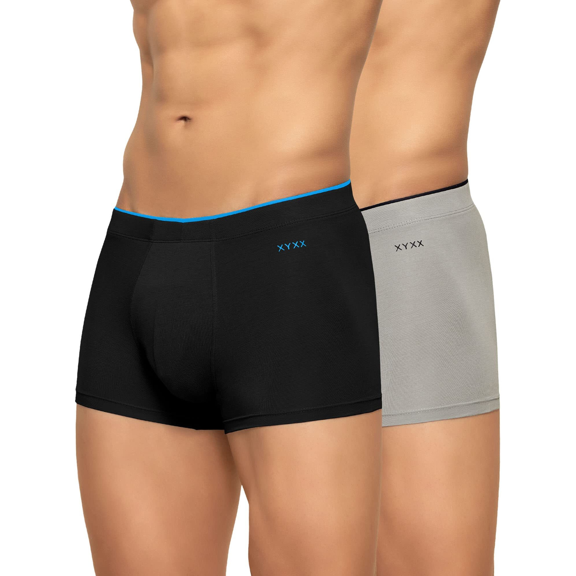 XYXX Men's Underwear Uno IntelliSoft Antimicrobial Micro Modal Trunk Pack of 2 (Black  Heather Grey M)