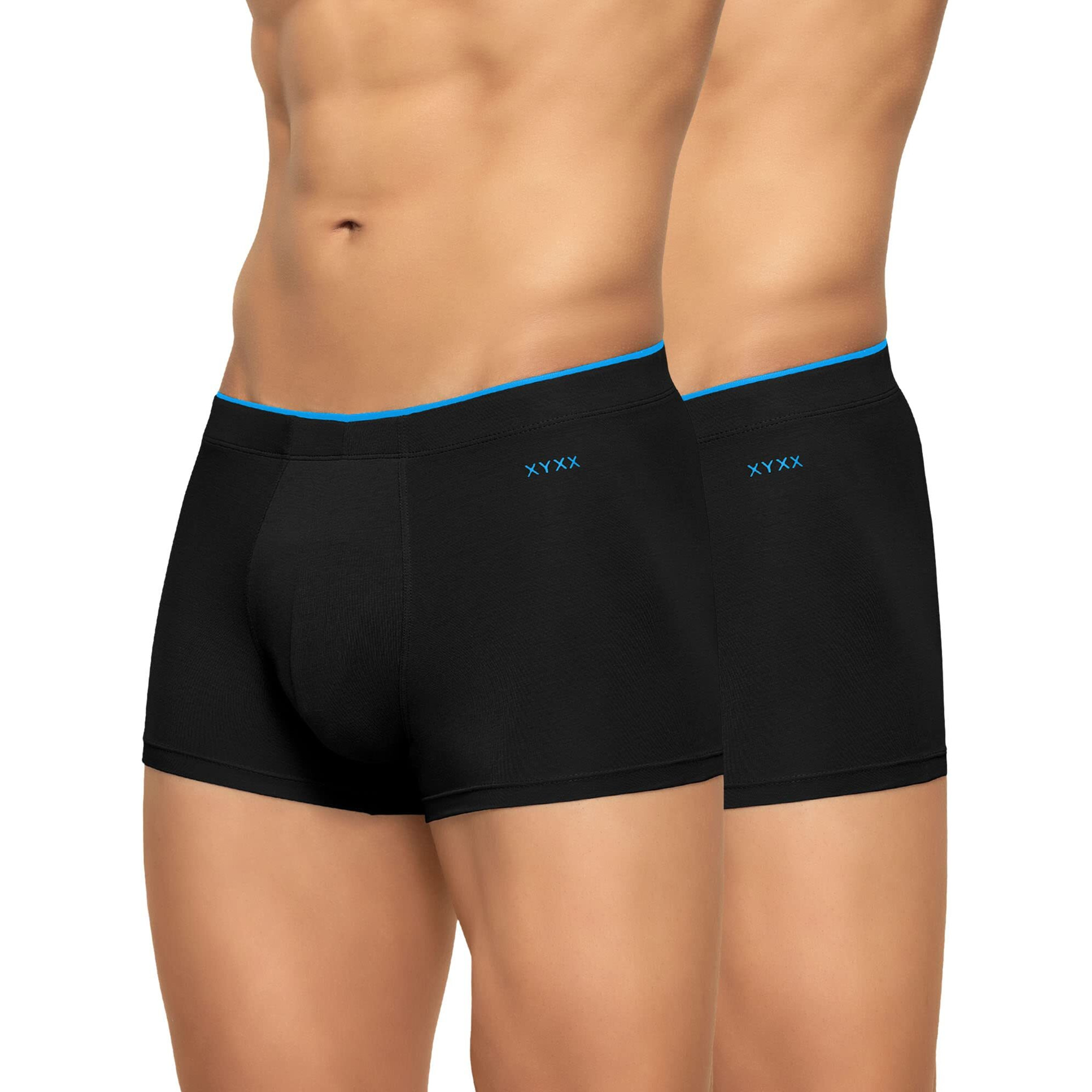 XYXX Men's Underwear Uno IntelliSoft Antimicrobial Micro Modal Trunk Pack of 2 (Black  Black M)