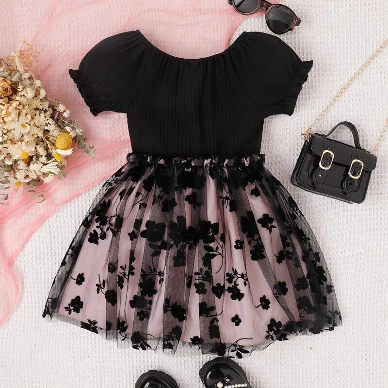 TAGAS Baby-Girl's Net A-Line Knee-Length Dress (KD-134-PINK-3_Pink_3 4 Years)