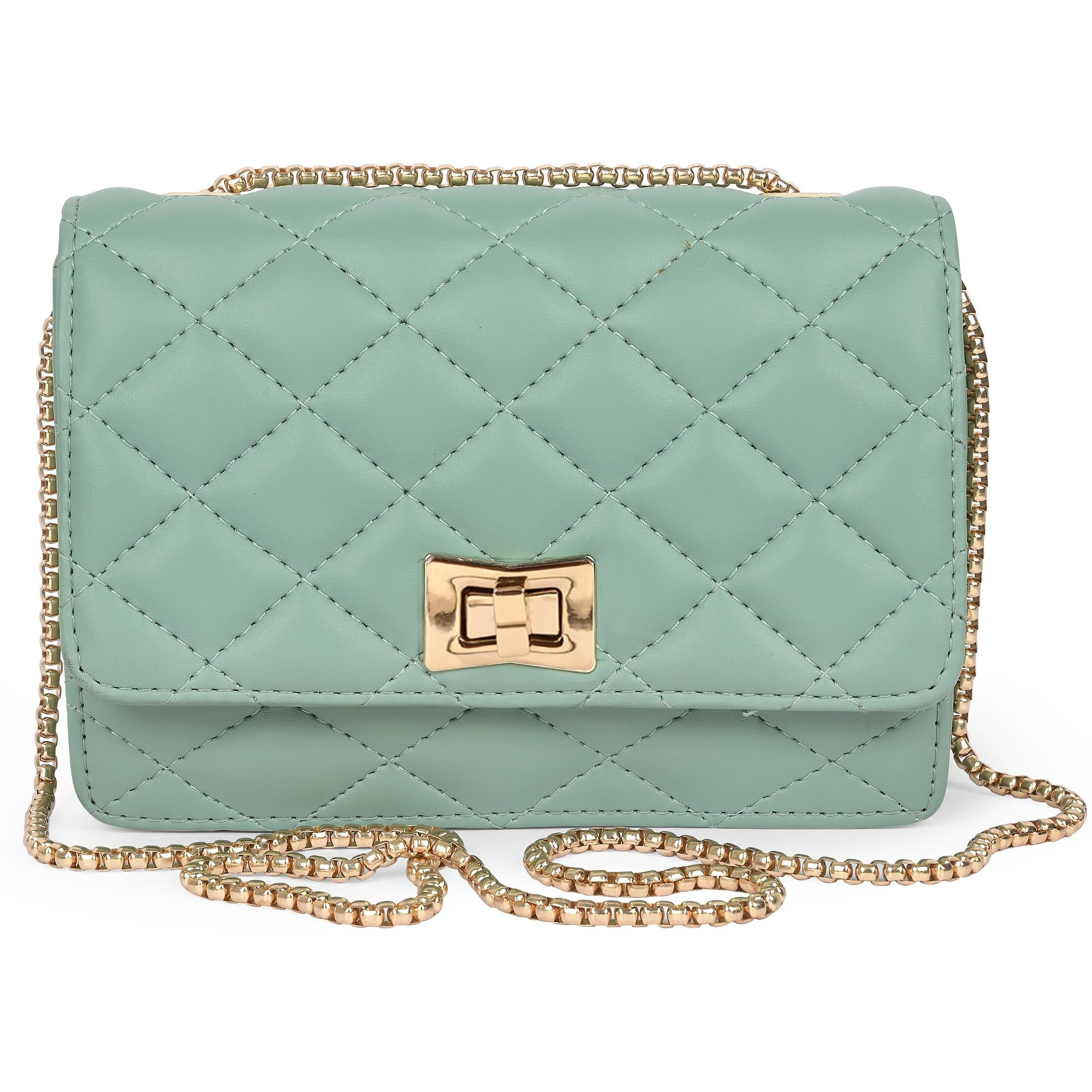 ADISA Women's Girls Party Sling Bag with Gold Chain (SL5090-GRN_Green)