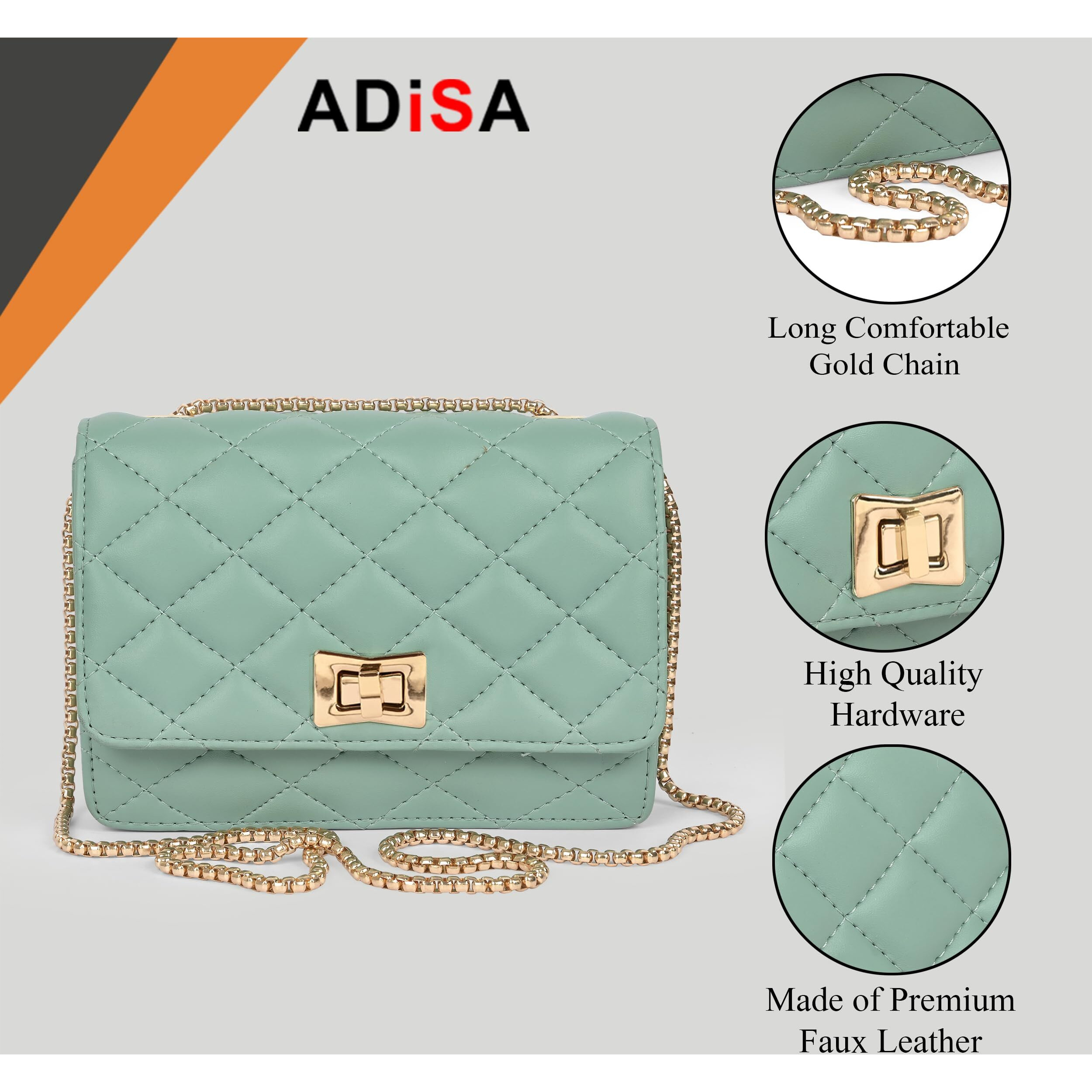 ADISA Women's Girls Party Sling Bag with Gold Chain (SL5090-GRN_Green)