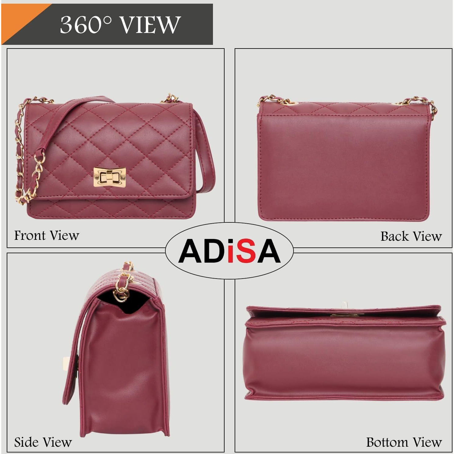 ADISA Women's Girls Quilted Cross Body Sling Bag (SL5059-Maroon)