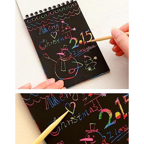GLUN Scratch Notepad Pack of 1 with Magical Rainbow Color, Notepad with Pencil Stick, Educational Toy for Kids