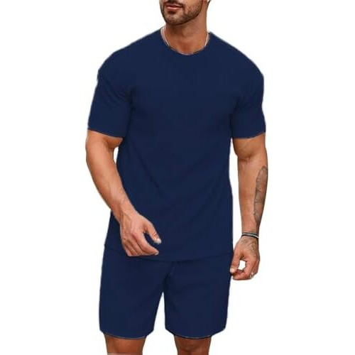 SMOWKLY Men's Pyjama Set || T-Shirt and Shorts Set for Men || Night Wear for Men || Night Suit for Men (1427_MTNS_NBL_M) Navy Blue