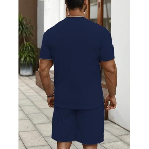 SMOWKLY Men's Pyjama Set || T-Shirt and Shorts Set for Men || Night Wear for Men || Night Suit for Men (1427_MTNS_NBL_M) Navy Blue